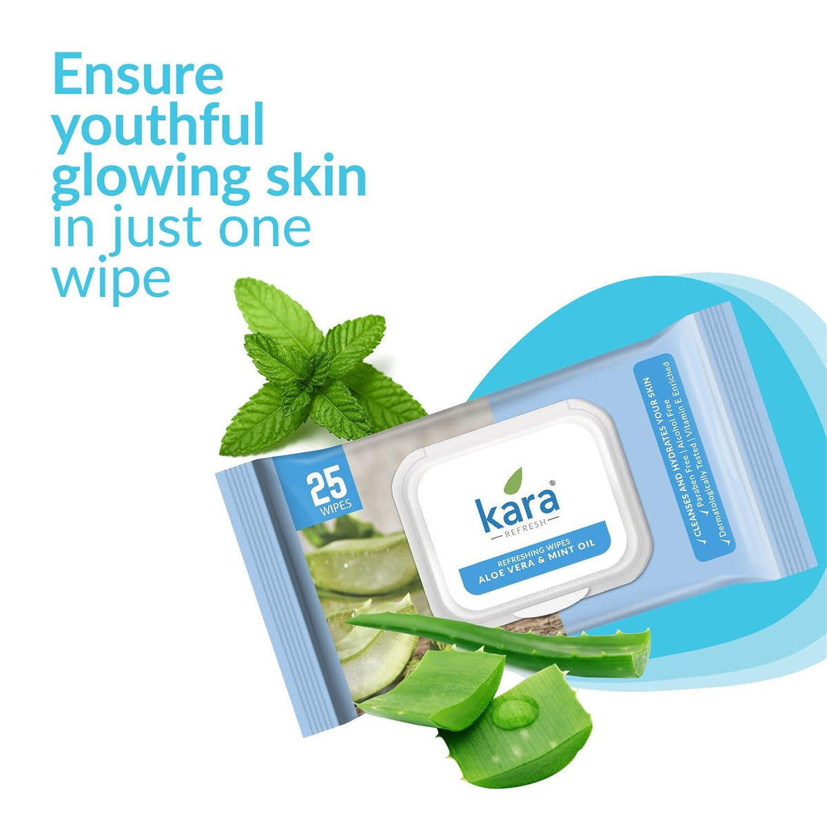 Kara Refreshing Wet Wipes with Aloe Vera & Mint Oil