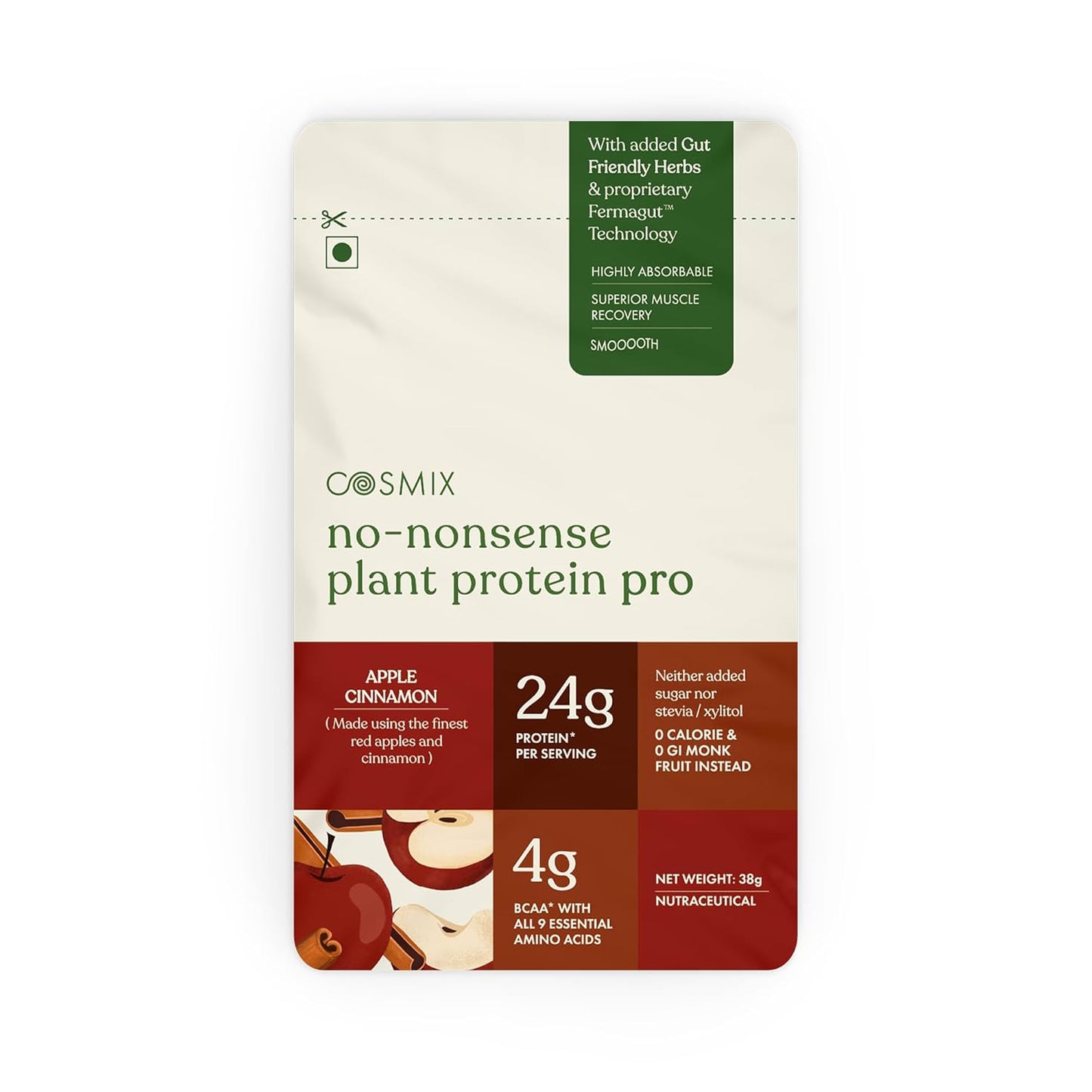 No-Nonsense Plant Protein PRO, Apple Cinnamon - 38g