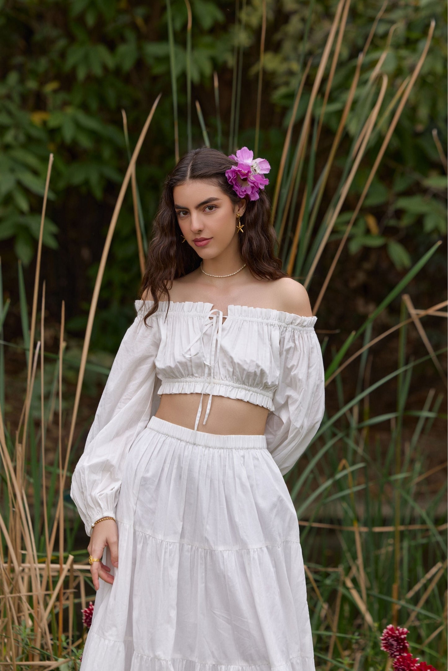 White Off-Shoulder Crop Top