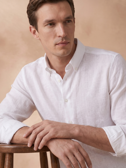 Aldeno Mens Regular Fit Solid White Casual Linen Shirt (LITE)