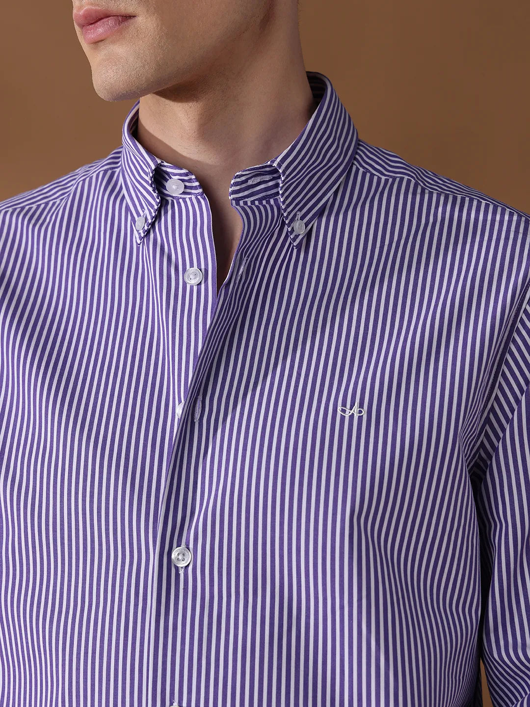 Purple Regular Fit Stripes Formal Shirt for Men (LUDW)