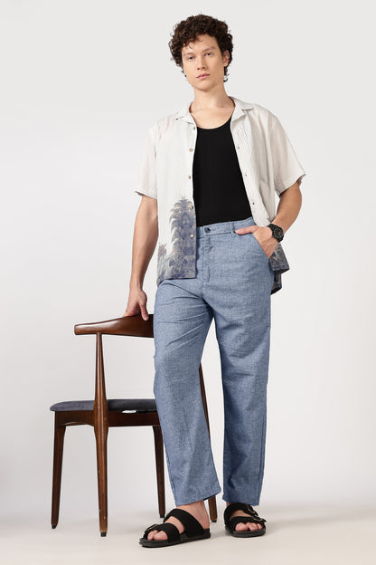 Linen-Style 100% Cotton Straight Fit Heather Grey Textured Pant