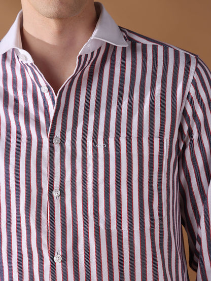 Grey Regular Fit Striped Formal Shirt for Men (DRILO)