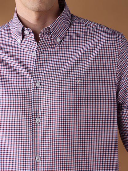 Red Regular Fit Checked Formal Shirt for Men (LEOP)