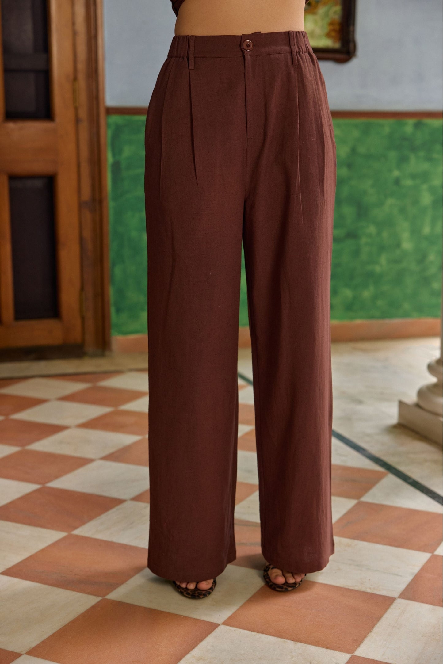 Brown Pleated Pants
