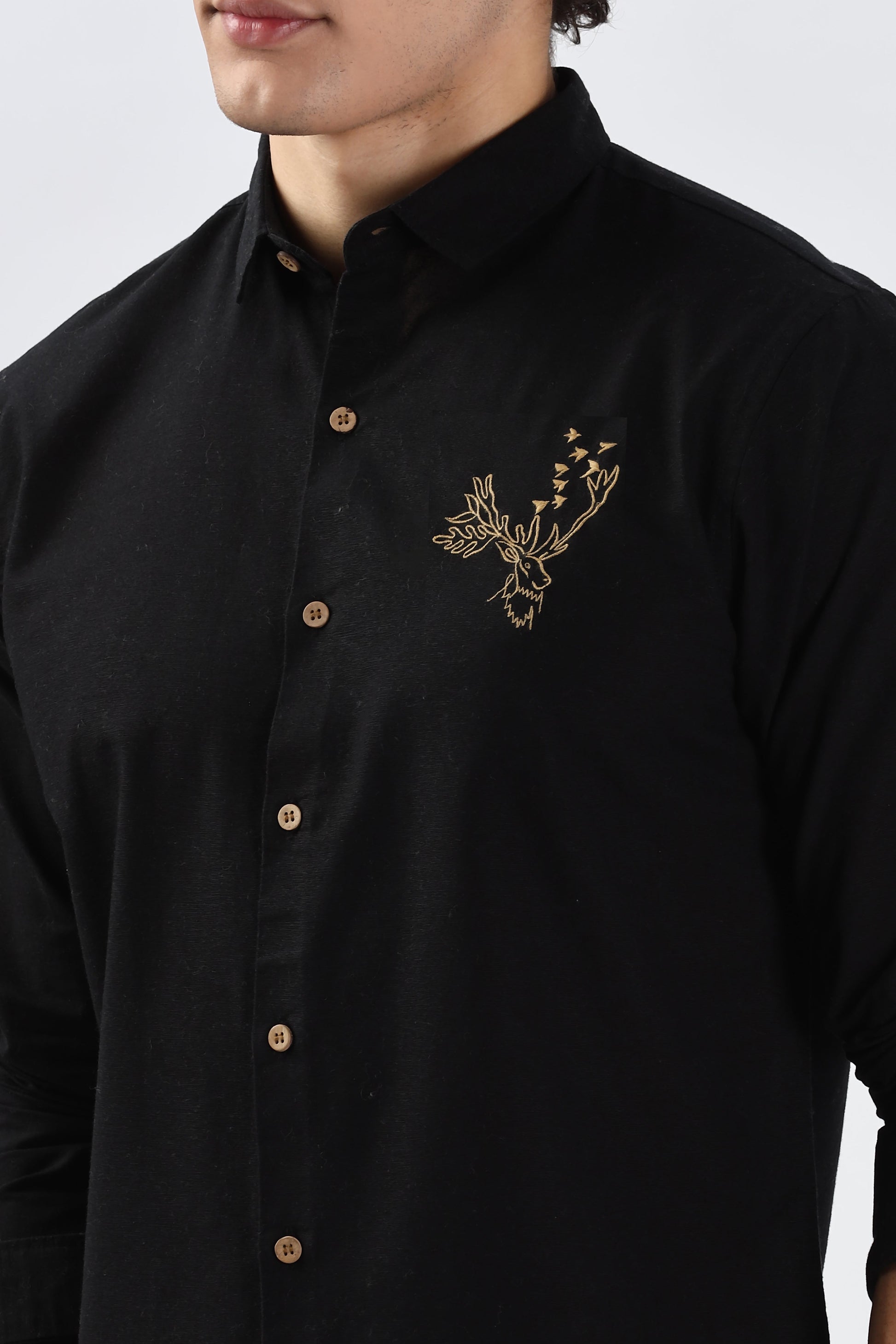 Arctic Reindeer Black Embroidery Shirt | Hamptons at Broadway