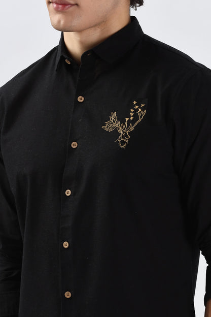 Arctic Reindeer Black Embroidery Shirt | Hamptons at Broadway