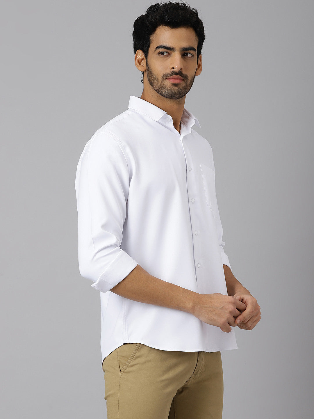 Chiseled Cuff Angular Twill White Shirt - Austin
