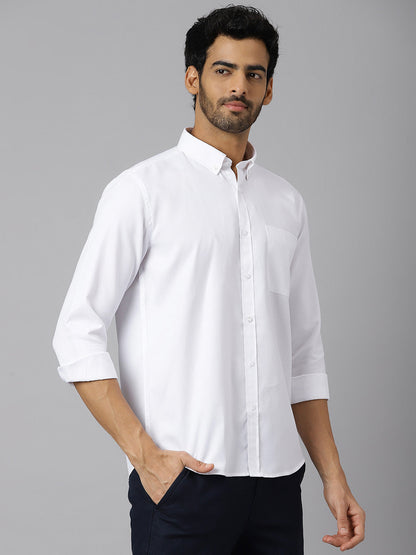Buttondown Collar Structured Dobby White Shirt - Berlin