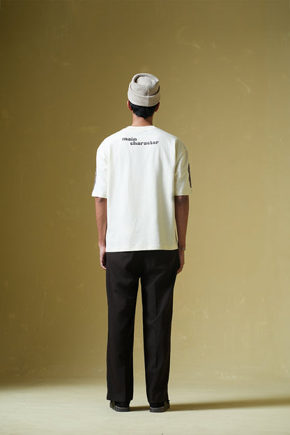 TV off Cream Oversized T-Shirt