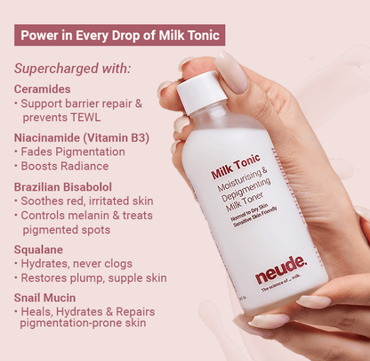 Milk Tonic: Depigmenting & Hydrating Toner with Camel Milk, Ceramides and Snail Mucin - Neude Skin