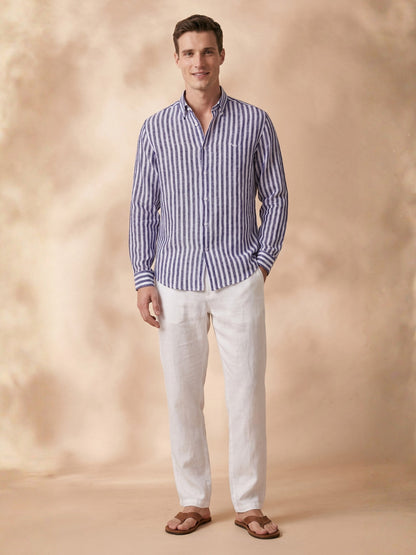 Regular Fit Purple Linen Striped Casual Shirt for Men (LUCID)