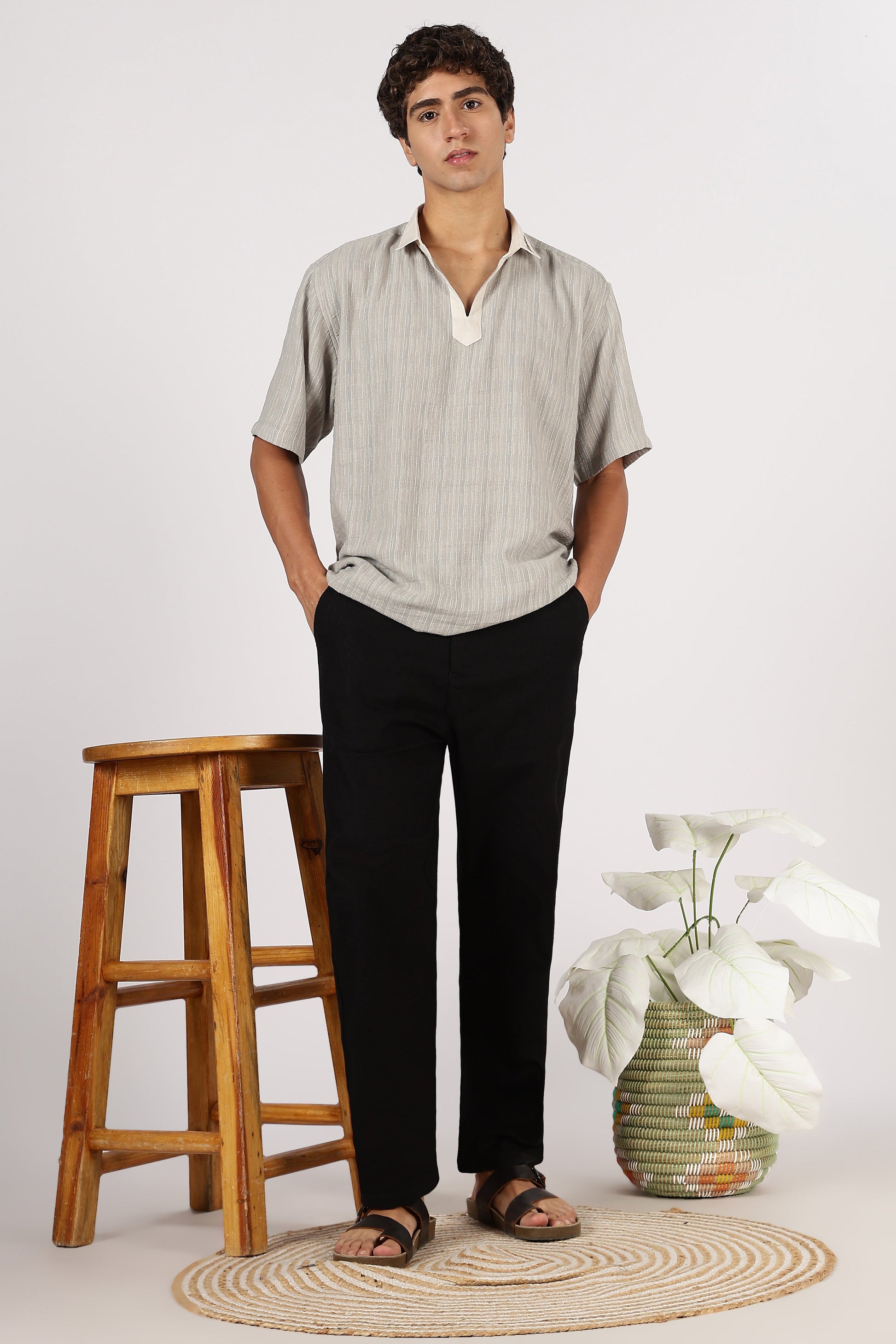Linen-style 100% Cotton Relaxed Fit Black Pant | Hamptons at Broadway