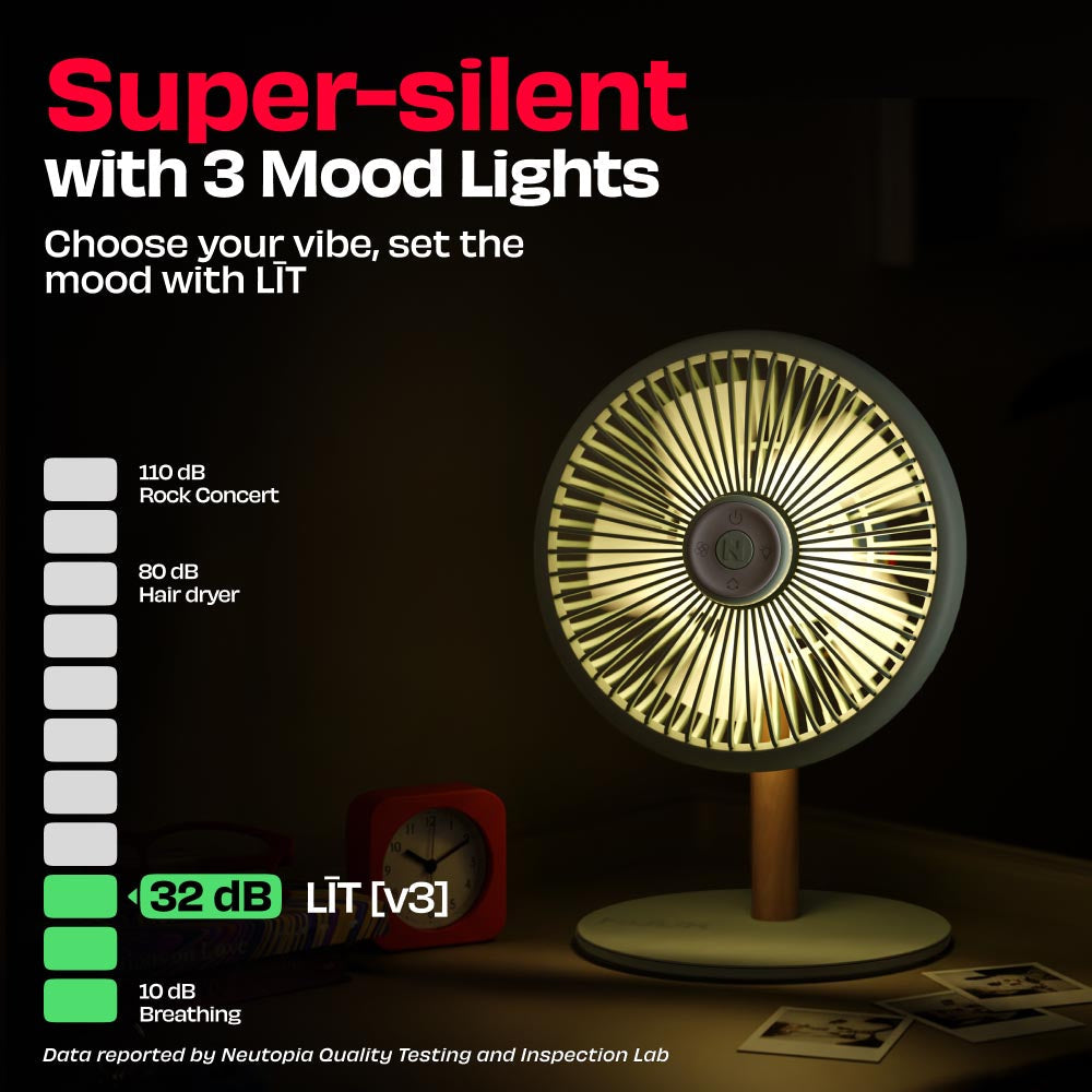 All-day Wireless Rechargeable Table Fan with Mood Light and Magnetic Remote | LĪT [v3]