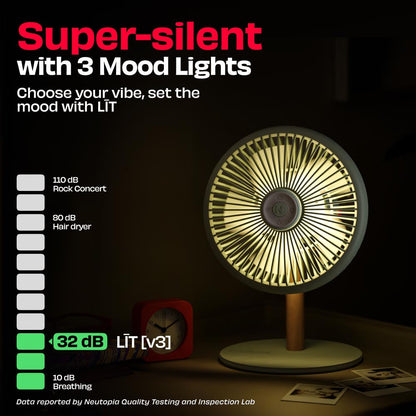 All-day Wireless Rechargeable Table Fan with Mood Light and Magnetic Remote | LĪT [v3]