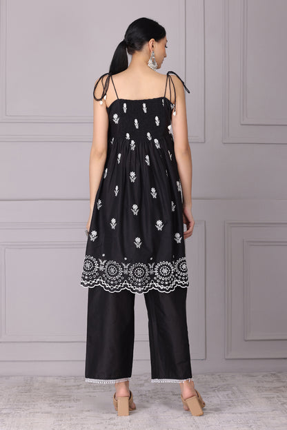 Black Chand Halter Embroidered Kurta Set