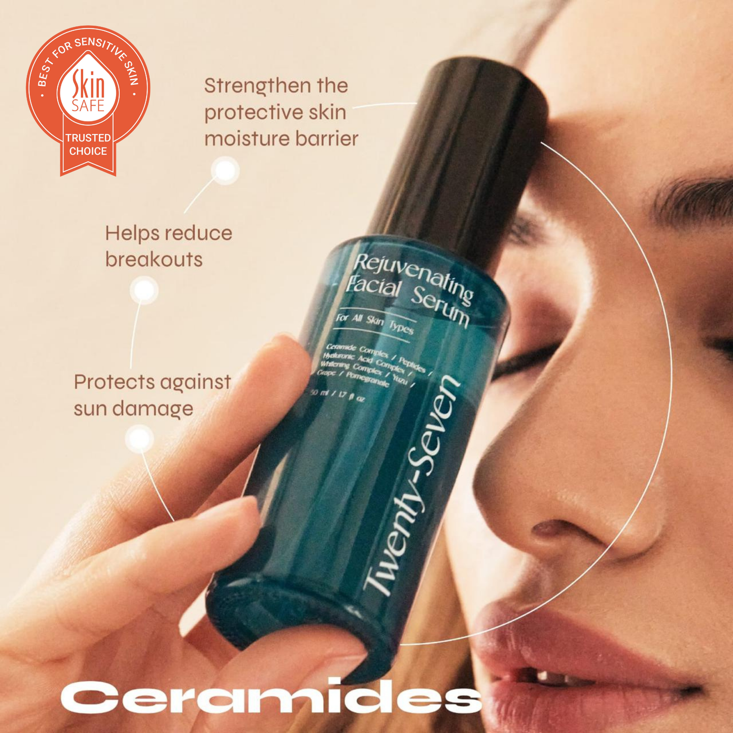 Rejuvenating Facial Serum with Ceramides, Peptides, Hyaluronic Acid Complex - 50ml
