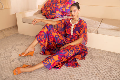 Vibrant Color Pop Printed Kaftan Ensemble