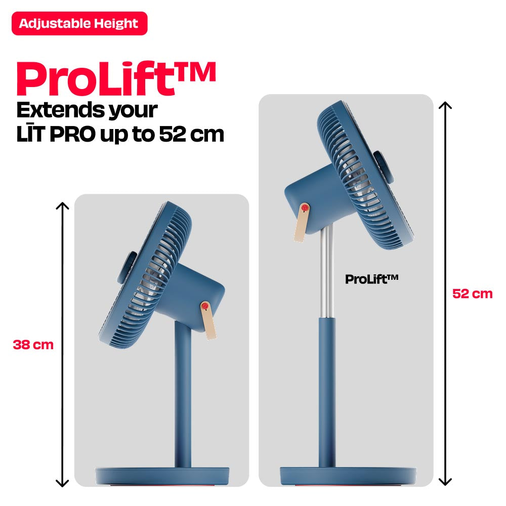 Rechargeable Table Fan with ProLift™ Adjustable Stem and Mood Light | LĪT PRO