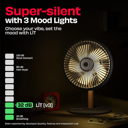 All-day Wireless Rechargeable Table Fan with Mood Light and Magnetic Remote | LĪT [v3]