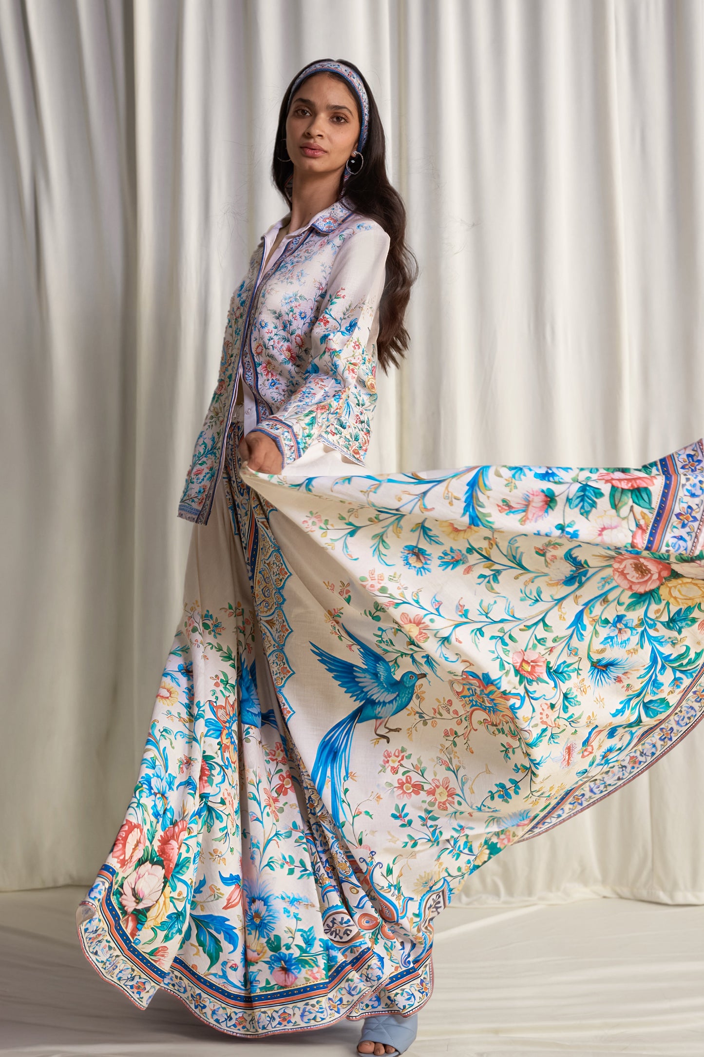 LINEN BOTANICAL PRINT MAXI SKIRT