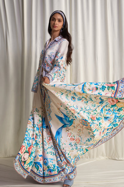 LINEN BOTANICAL PRINT MAXI SKIRT