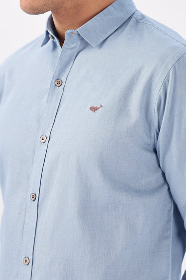 Geneva Blue Cotton-Linen Essential Shirt