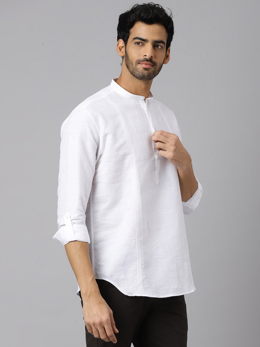Soft Finish Mandarin Collar White Kurta - Spirited