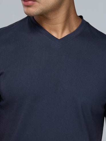 Navy Supima V Neck T-shirt - Regular Fit