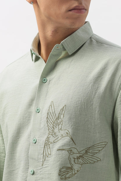 Humming(way) Birds Vienna Green Embroidery Shirt | Hamptons at Broadway
