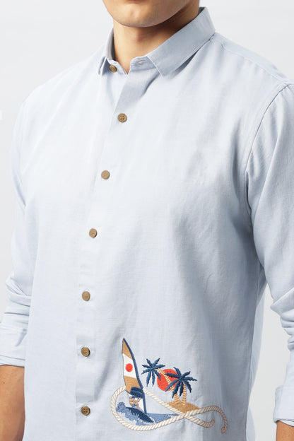 Sundown Sail Blue Embroidered Shirt | Hamptons at Broadway