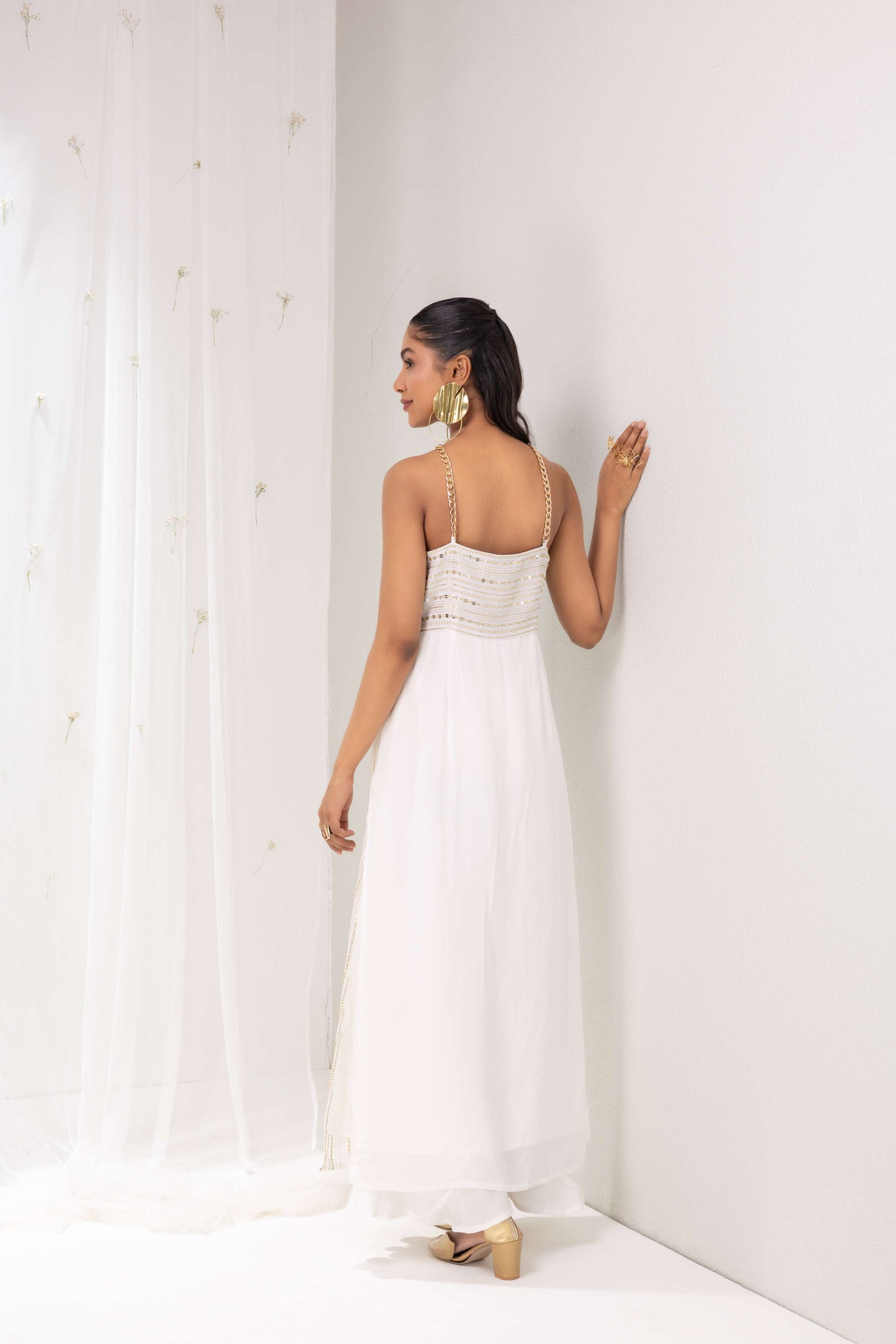 White and gold sequence embroidered Kurta set