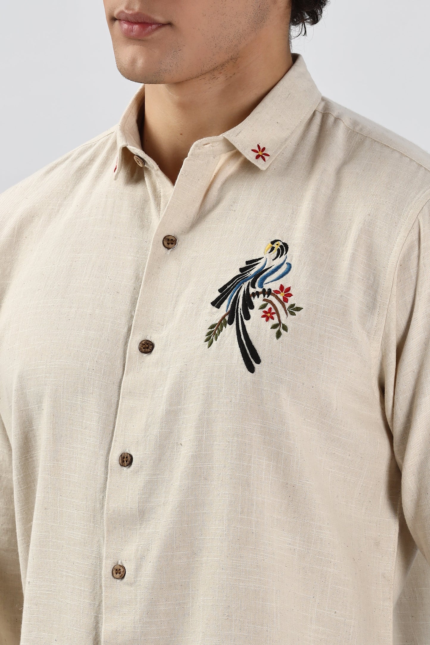 Bambaiya Beige Perroquet Embroidery Shirt | Hamptons at Broadway