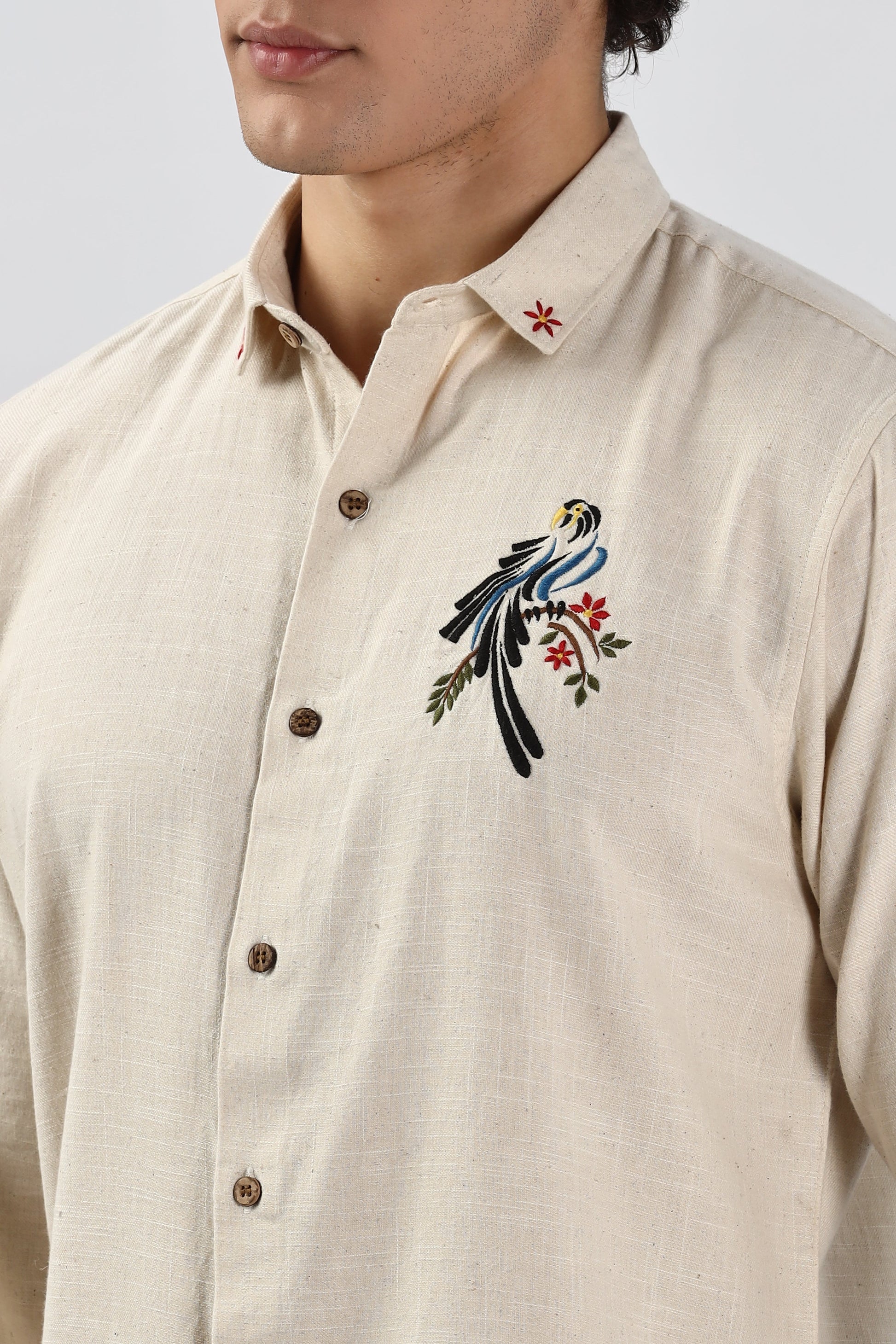 Bambaiya Beige Perroquet Embroidery Shirt | Hamptons at Broadway
