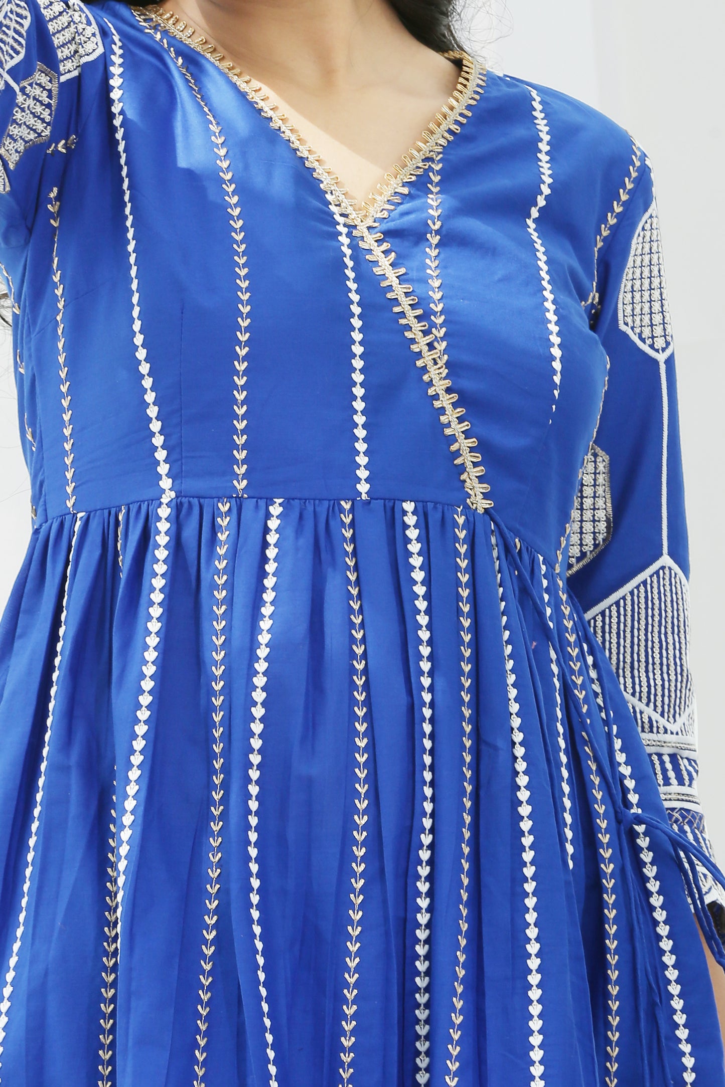 Blue And Gold Chikankari Embroidered Kurta Set