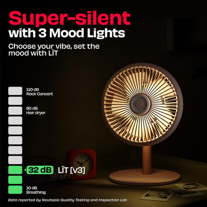 All-day Wireless Rechargeable Table Fan with Mood Light and Magnetic Remote | LĪT [v3]