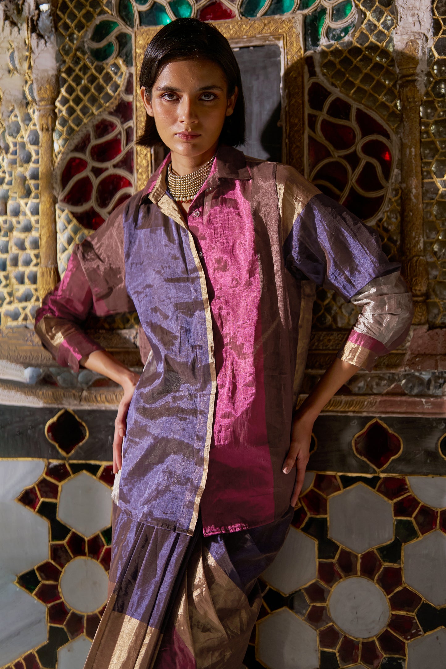 STRIPED BENARES TISSUE SKIRT SET