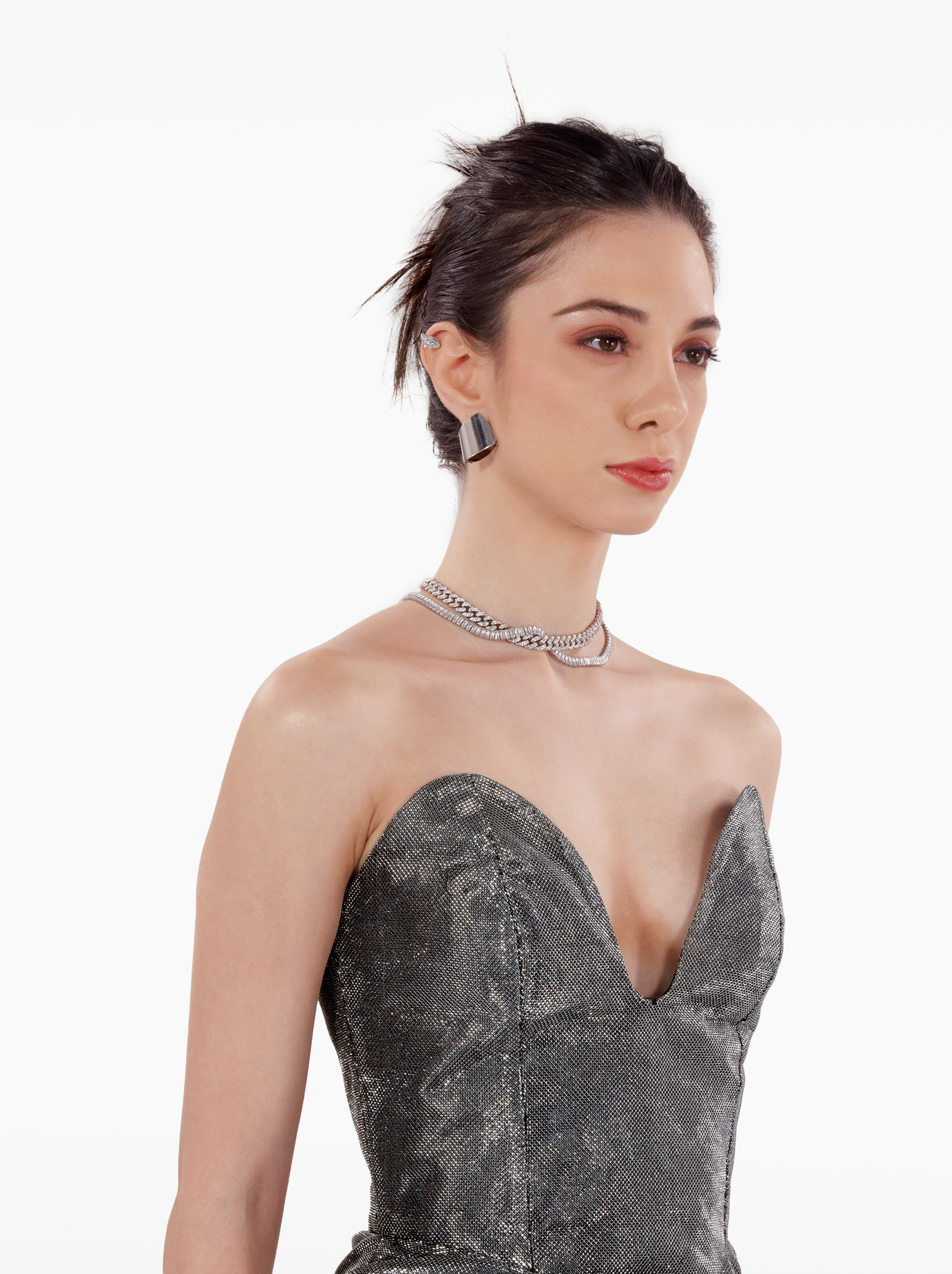 Area Codes Dress - silver grey black glitter sparkly shimmer corset mini party birthday dress with bustier deep neckline and gathers by SOLÉITE