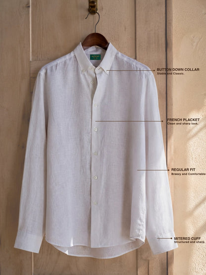 Aldeno Mens Regular Fit Solid White Casual Linen Shirt (LITE)
