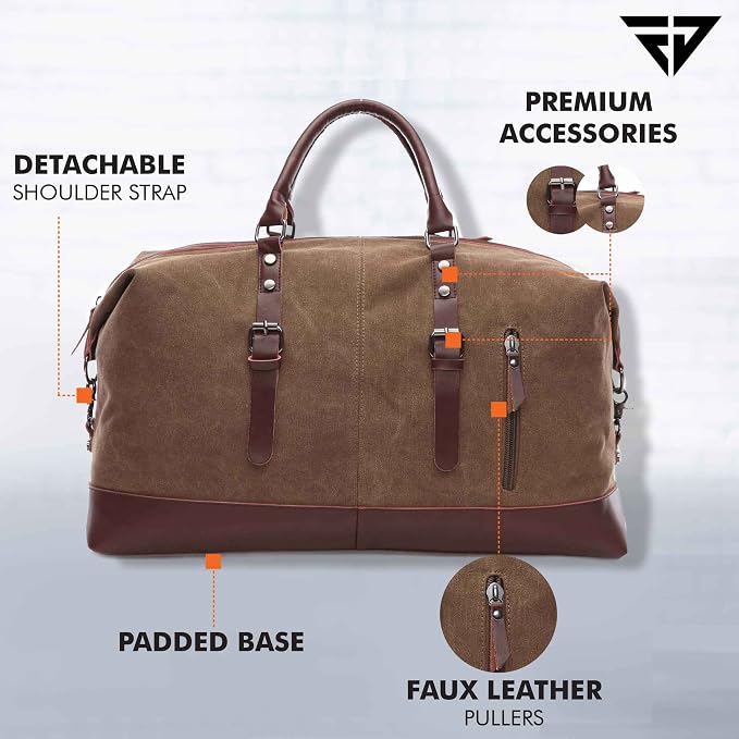 FUR JADEN  40L Canvas Weekender Travel Duffle Cabin Bag
