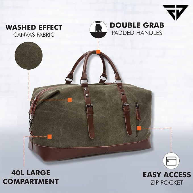 FUR JADEN  40L Canvas Weekender Travel Duffle Cabin Bag