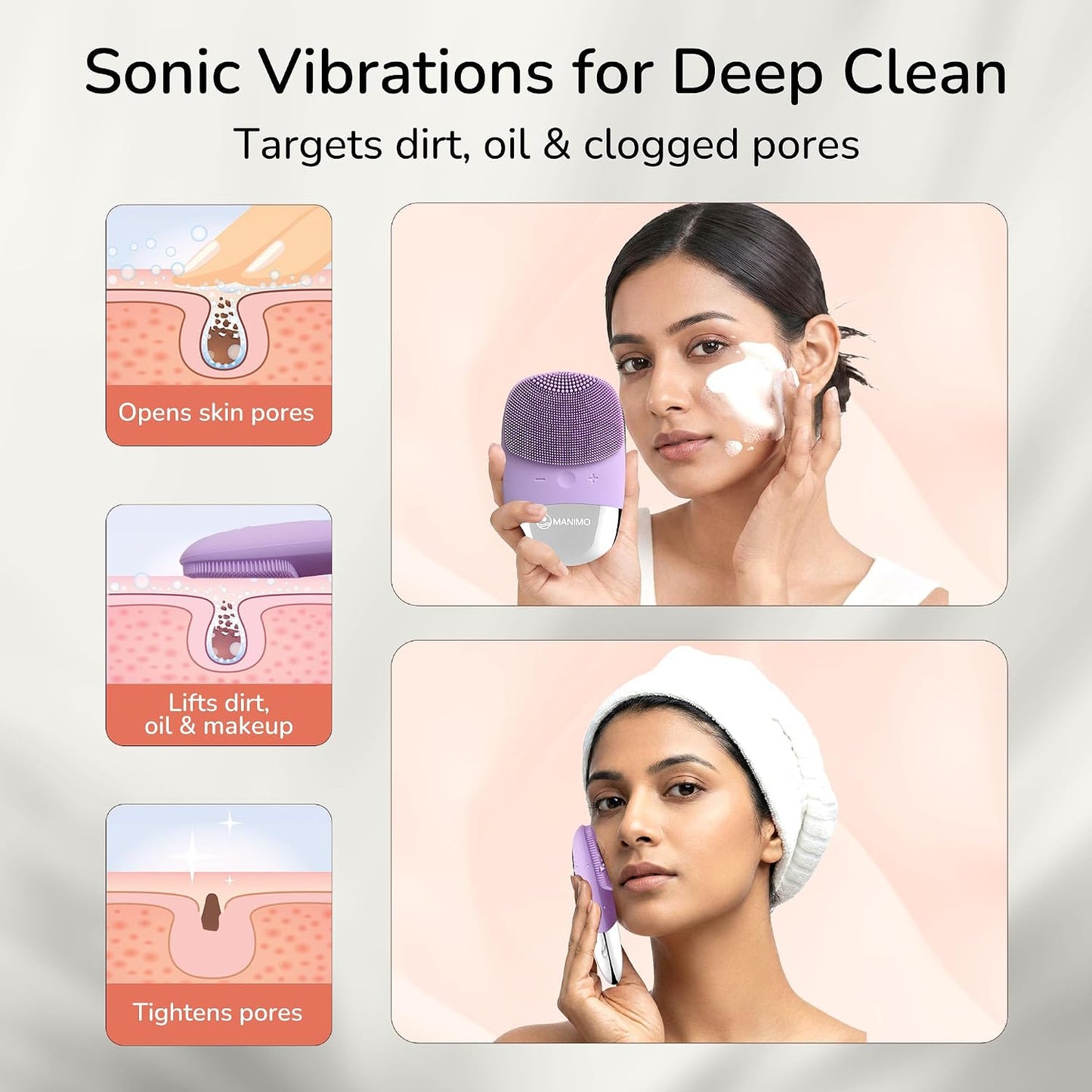 Manimo Smart Facial Cleansing Brush (Purple)