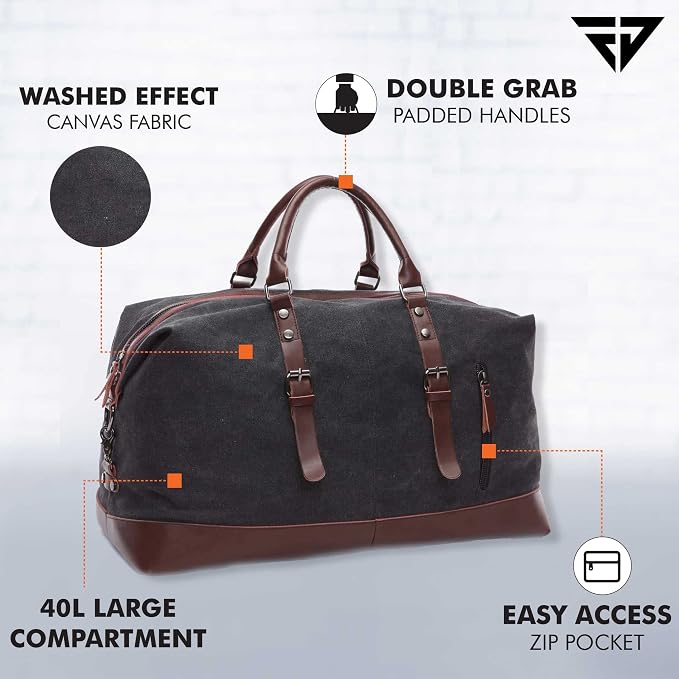 FUR JADEN  40L Canvas Weekender Travel Duffle Cabin Bag