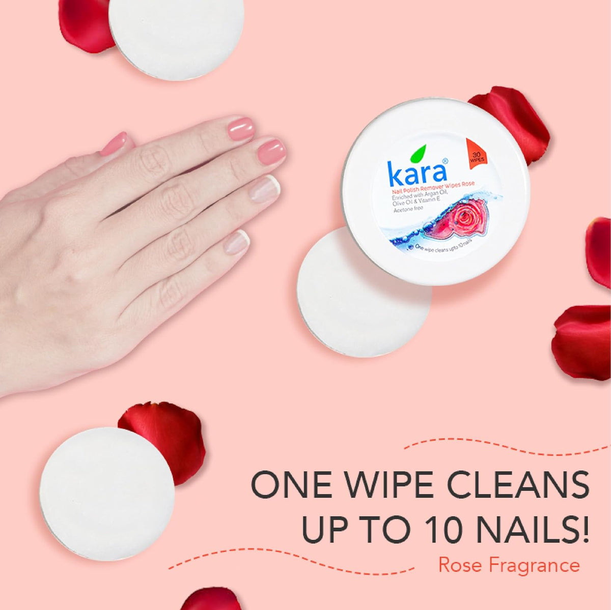 Kara Nail Polish Remover Wipes| Rose Fragrance