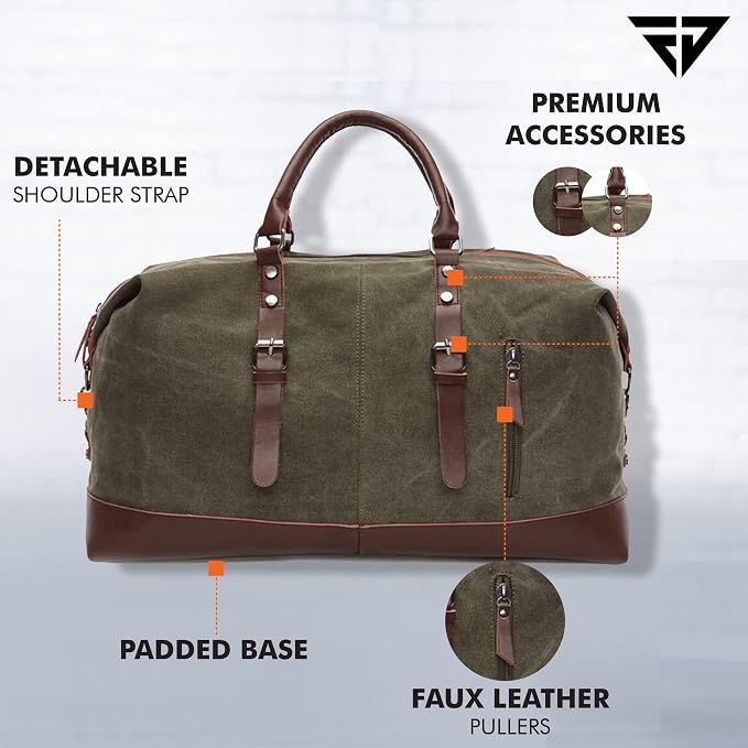 FUR JADEN  40L Canvas Weekender Travel Duffle Cabin Bag