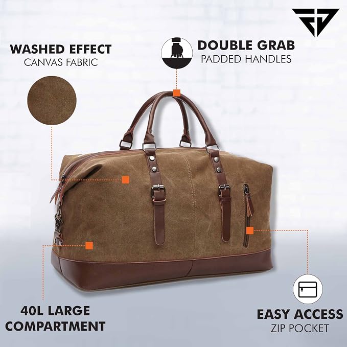 FUR JADEN  40L Canvas Weekender Travel Duffle Cabin Bag