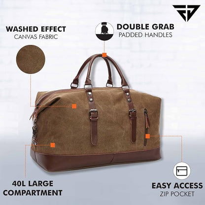 FUR JADEN  40L Canvas Weekender Travel Duffle Cabin Bag