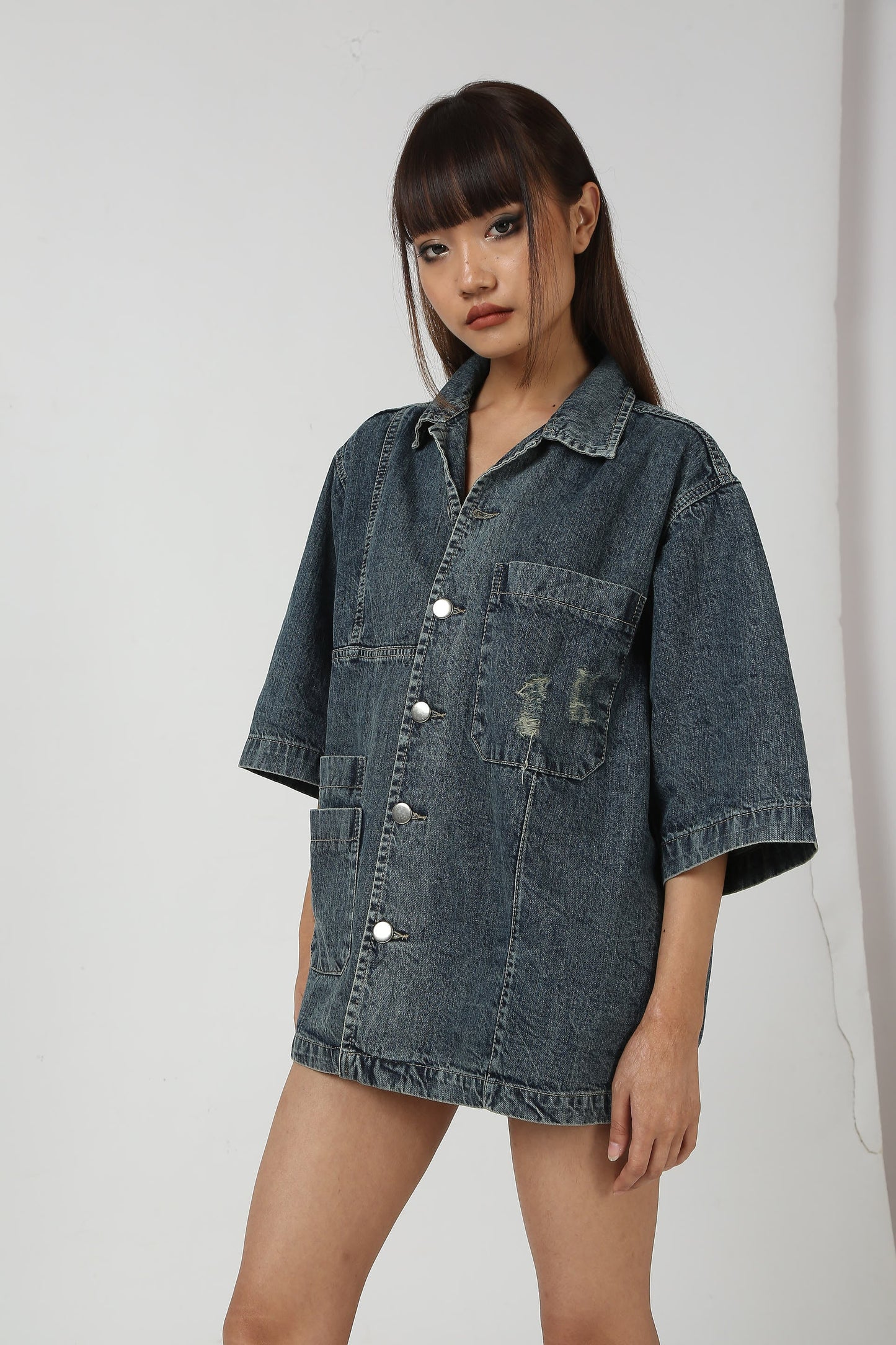 Vintage Wash Oversized Denim Shirt
