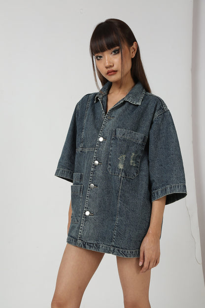 Vintage Wash Oversized Denim Shirt
