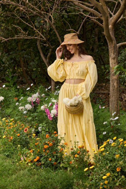 Butter Yellow Tiered Maxi Skirt